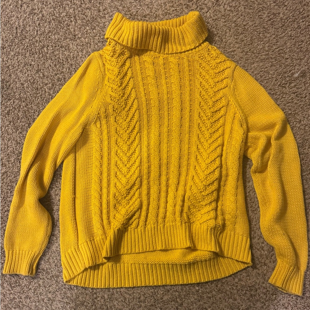 Lands’ End Yellow Cable Knit Turtleneck Sweater